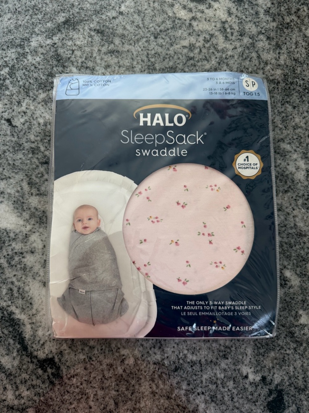 HALO 100% Cotton Sleepsack Swaddle, 3-Way Adjustable, TOG 1.5, PINK, Small, 3-6m